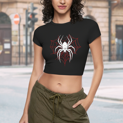 Gothic White Spider Red Web Black Crop Tee ¨C Dark Grunge Streetwear Top 4.