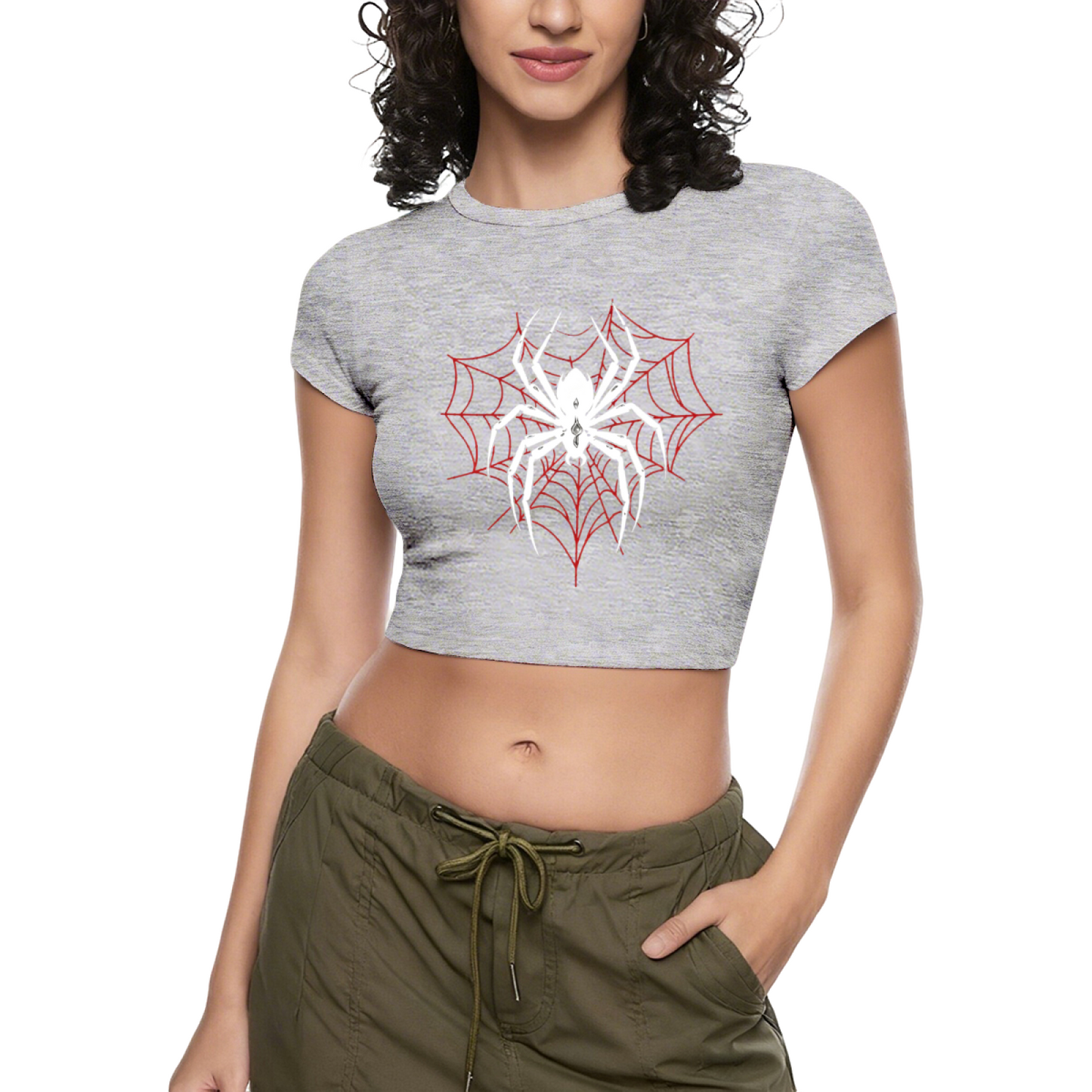 Gothic White Spider Red Web Black Crop Tee ¨C Dark Grunge Streetwear Top 4.