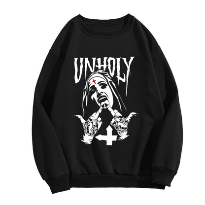 Unholy Dark Gothic Nun Metal Inverted Cross Edgy Crewneck Sweatshirt