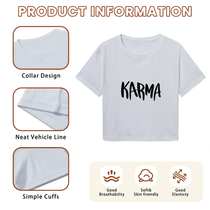Bold Handwritten KARMA Light Gray Crop Top ¨C Minimal Trendy Daily Streetwear Cropped Tee