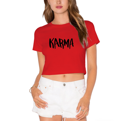Bold Handwritten KARMA Light Gray Crop Top ¨C Minimal Trendy Daily Streetwear Cropped Tee