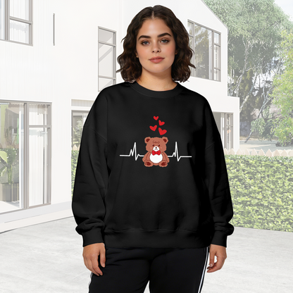 Heartbeat Teddy Bear Sweet Love Graphic Crewneck Sweatshirt