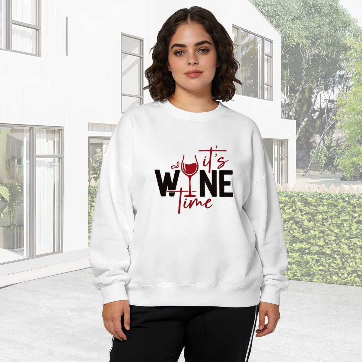 It's Wine Time Graphic Crewneck Sweatshirt