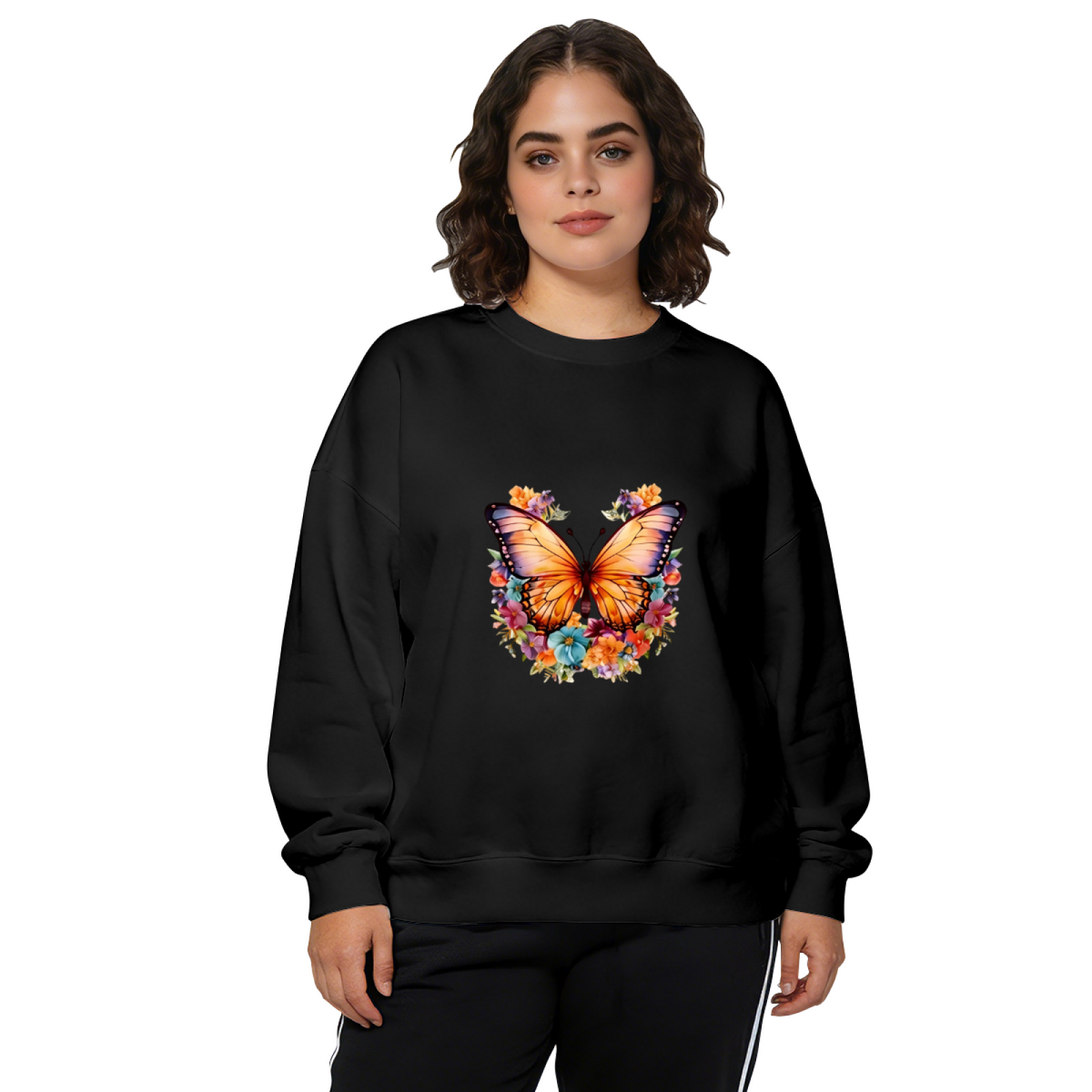 Stunning Floral Wreath Monarch Butterfly Crewneck Sweatshirt