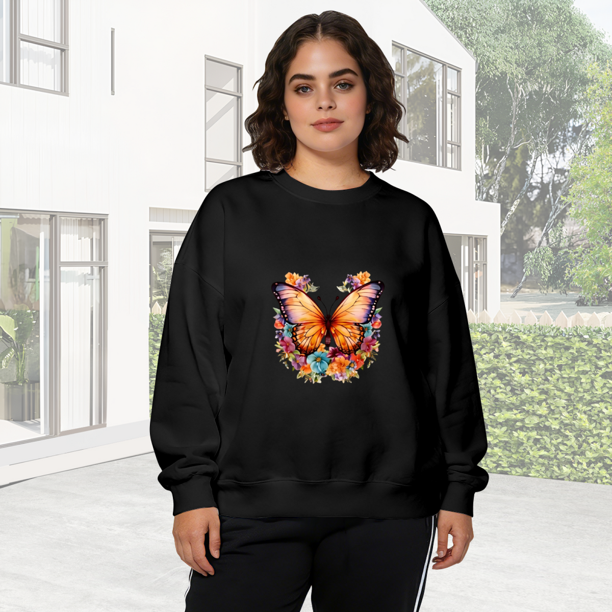 Stunning Floral Wreath Monarch Butterfly Crewneck Sweatshirt