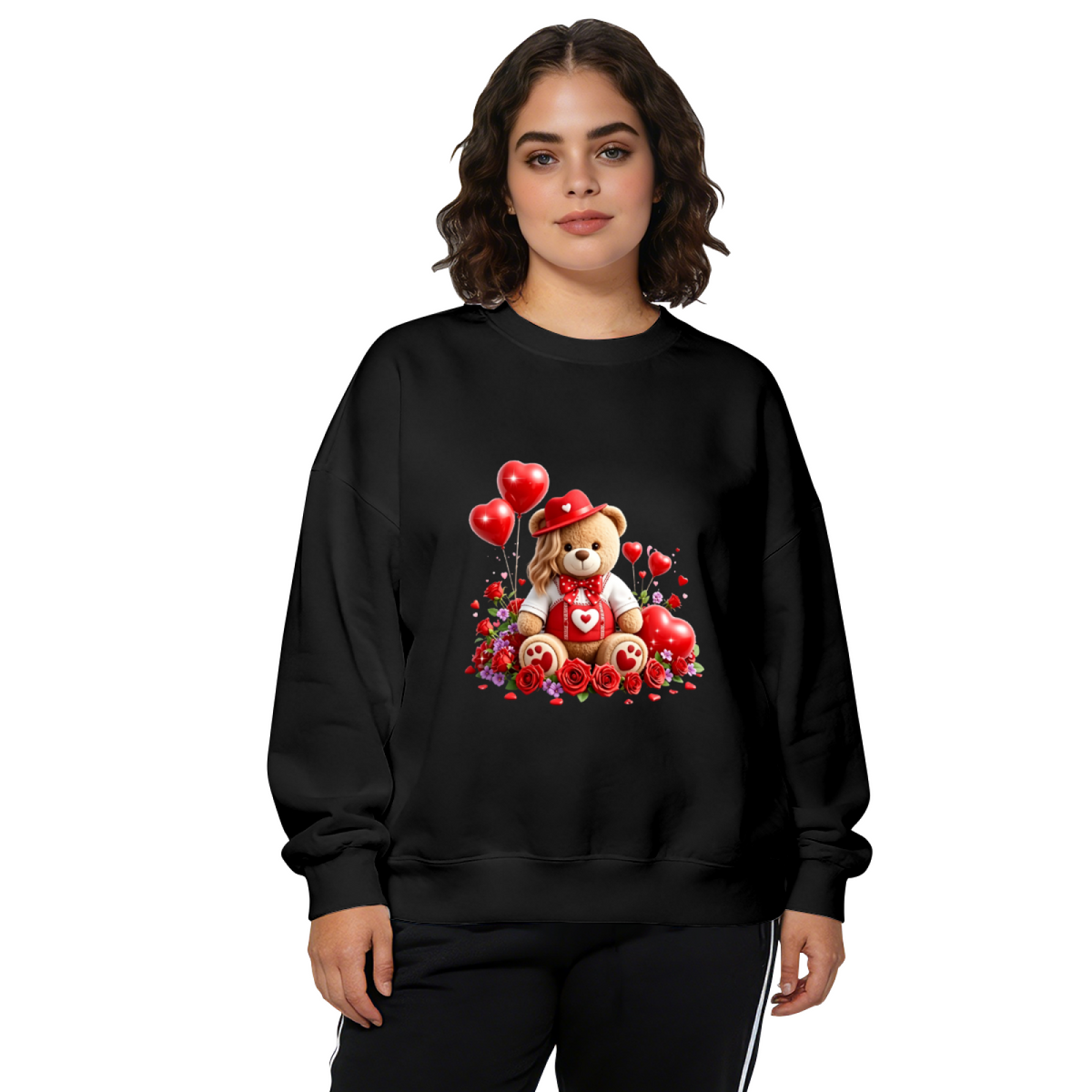 Lovely Valentine Teddy Bear Heart Balloon Crewneck Sweatshirt