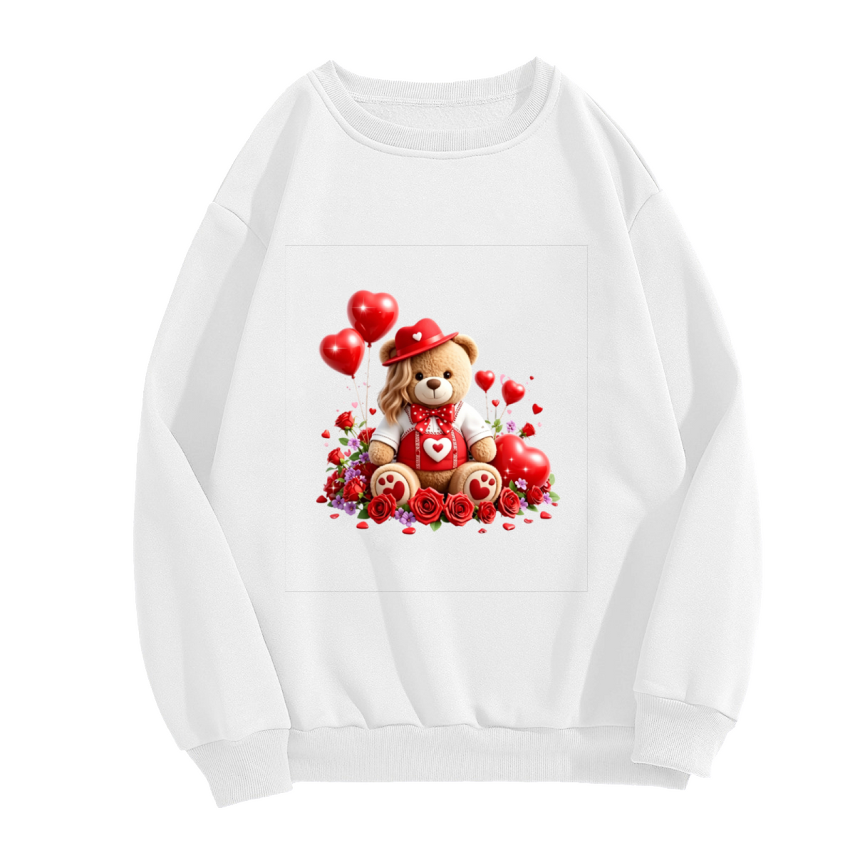 Lovely Valentine Teddy Bear Heart Balloon Crewneck Sweatshirt