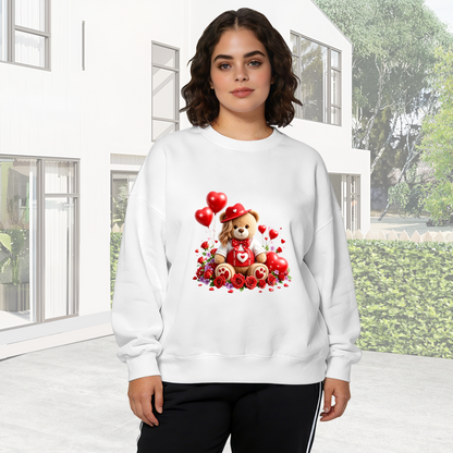 Lovely Valentine Teddy Bear Heart Balloon Crewneck Sweatshirt