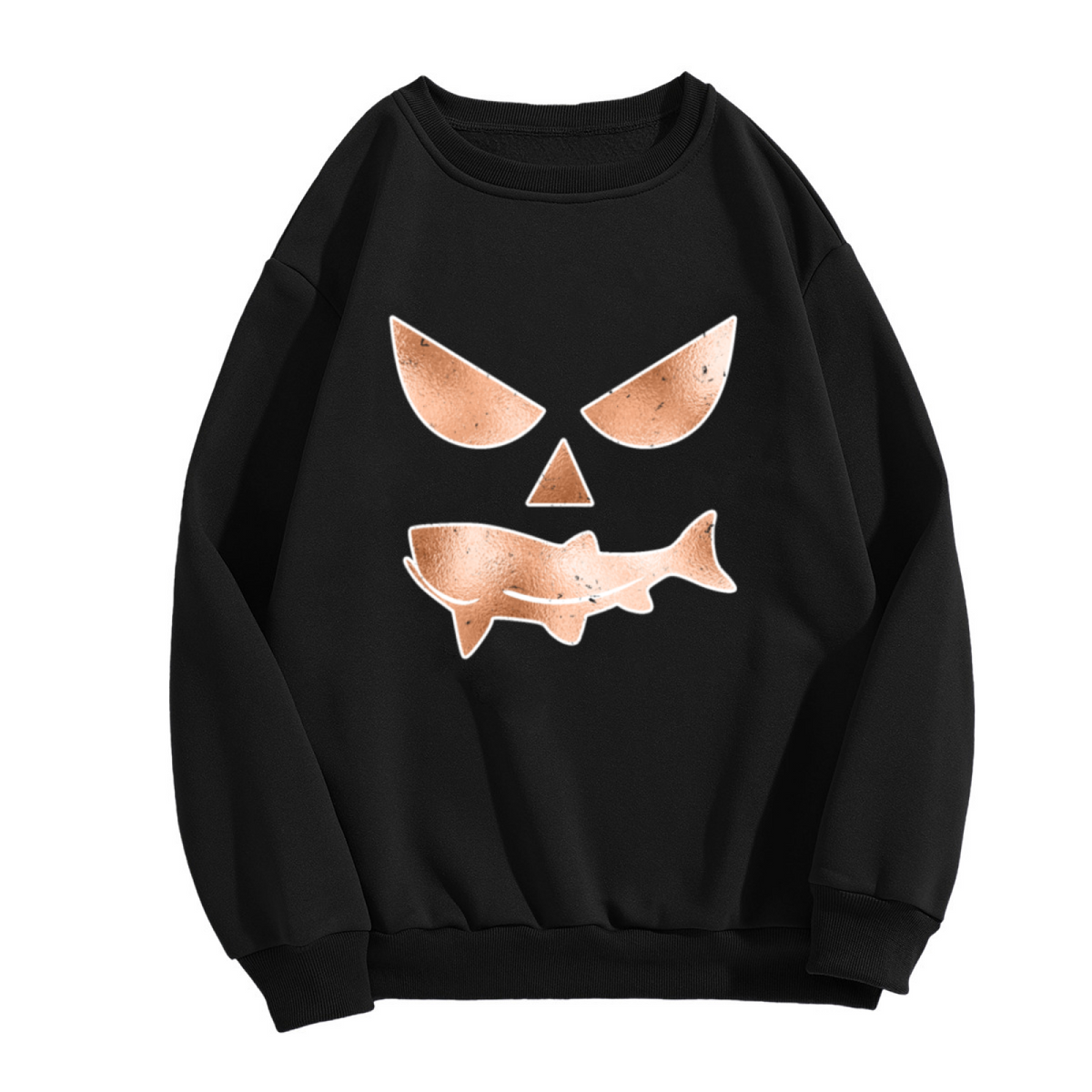 Retro Copper Pumpkin Shark Jack O'Lantern Halloween Crewneck Sweatshirt