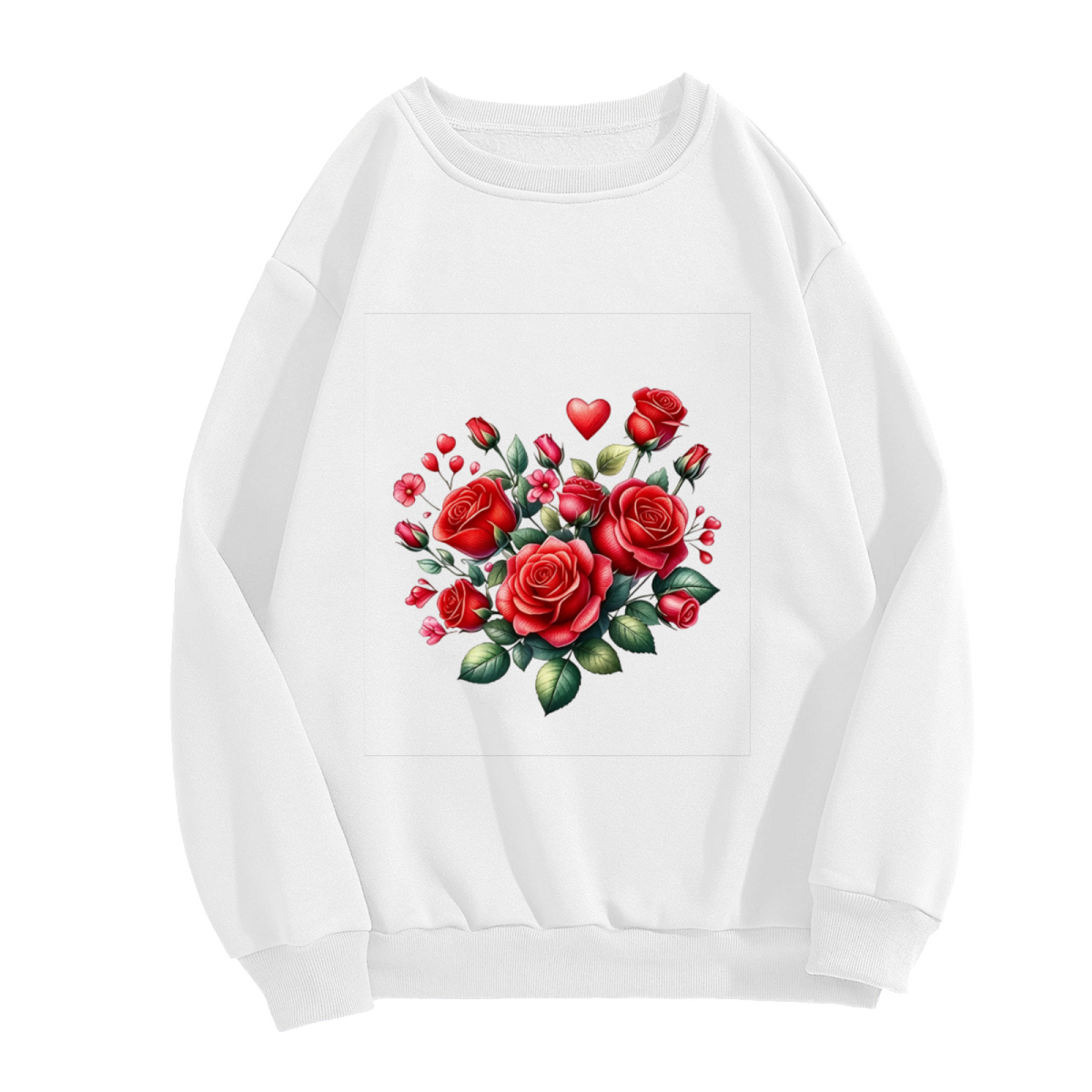 Romantic Heart?Shaped Red Rose Bouquet Crewneck Sweatshirt