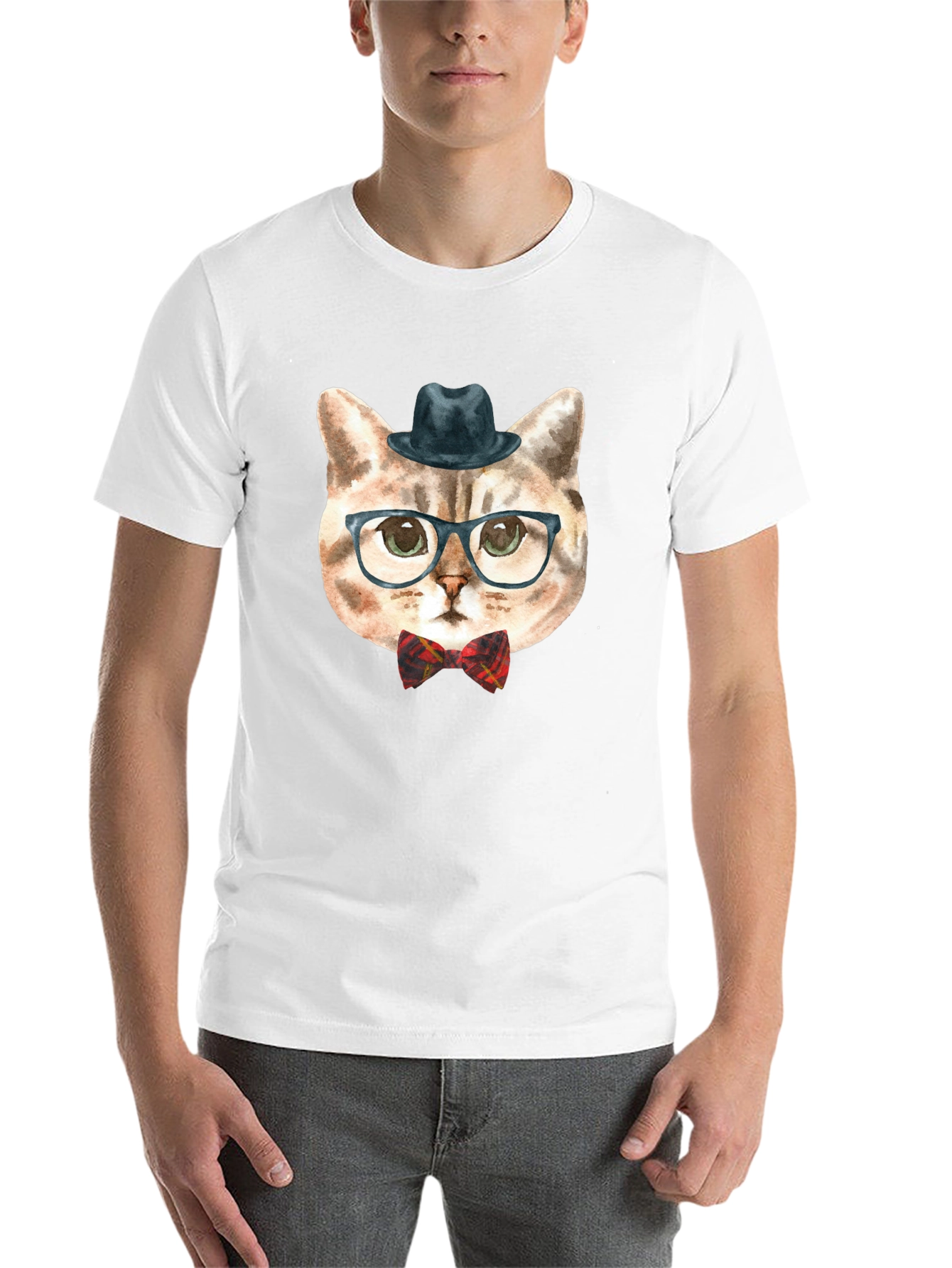Hipster Cat Graphic Tee - Funny Novelty T-Shirt