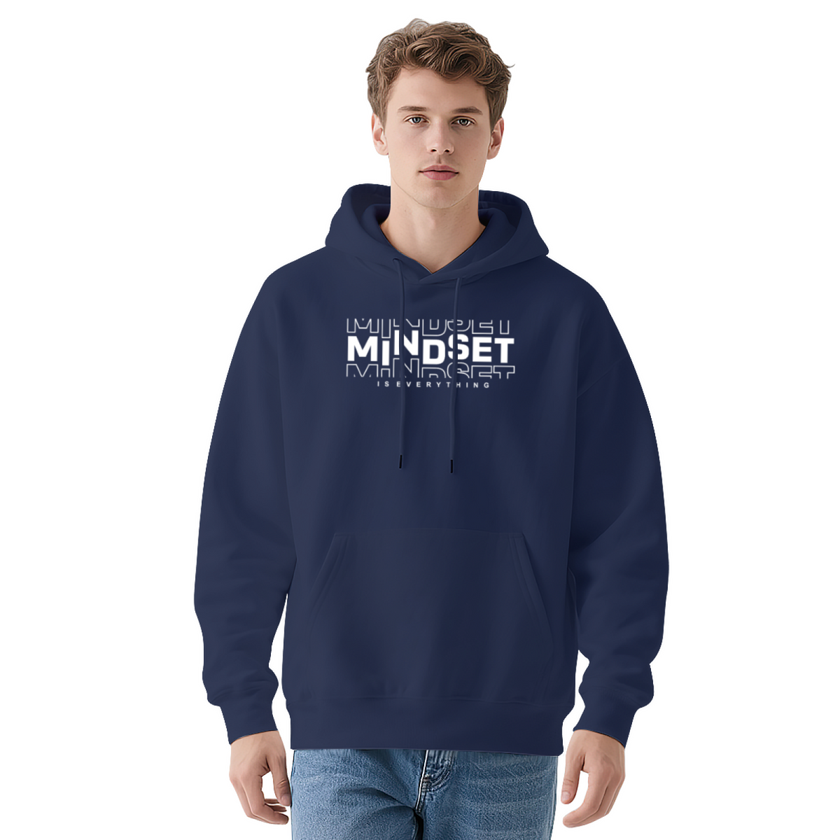 Motivational MINDSET IS EVERYTHING Navy Hoodie, Unisex Cozy Inspire Sweatshirt