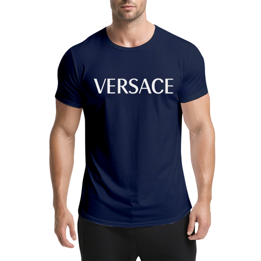 Plain Simple VERSACE White Text Navy Casual Tee