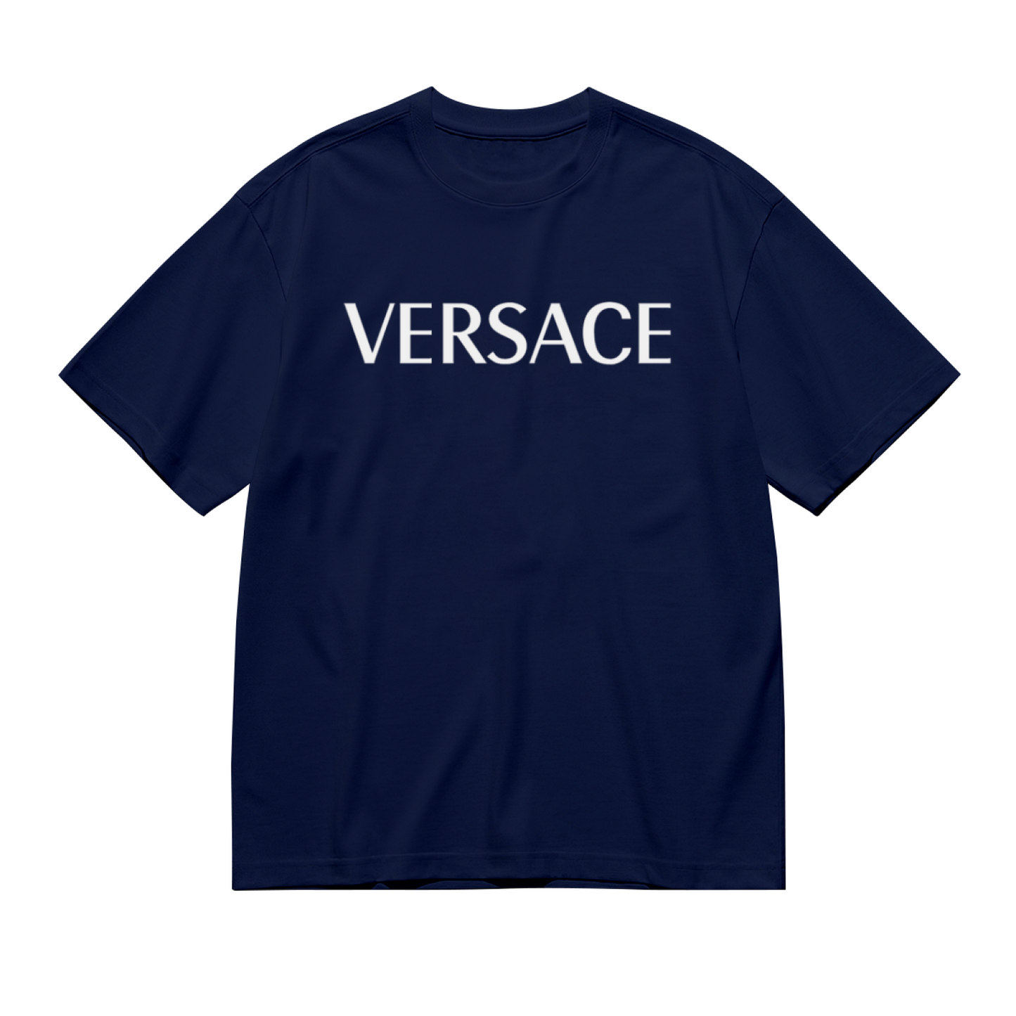 Plain Simple VERSACE White Text Navy Casual Tee
