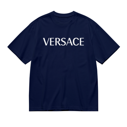 Plain Simple VERSACE White Text Navy Casual Tee