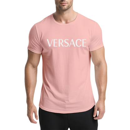 Plain Simple VERSACE White Text Navy Casual Tee