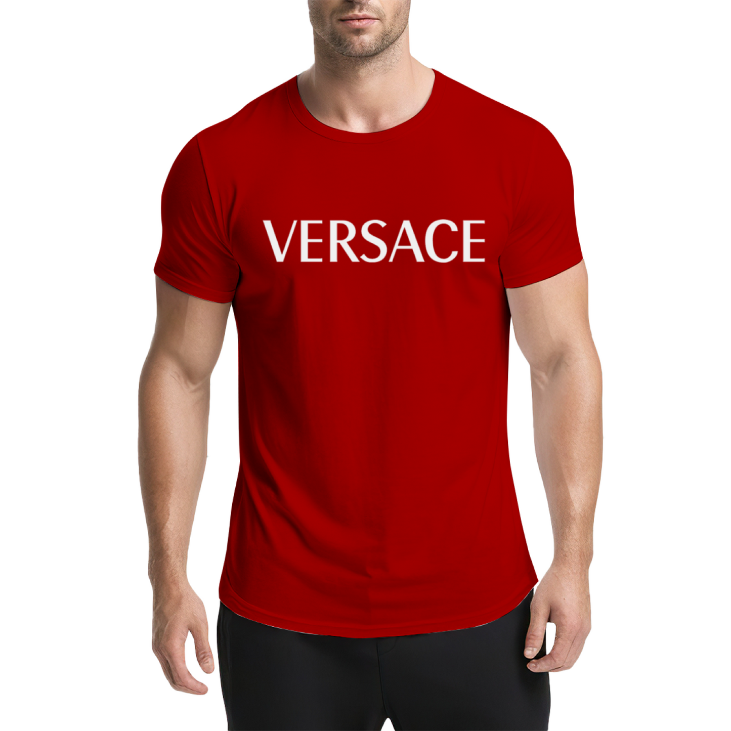 Plain Simple VERSACE White Text Navy Casual Tee