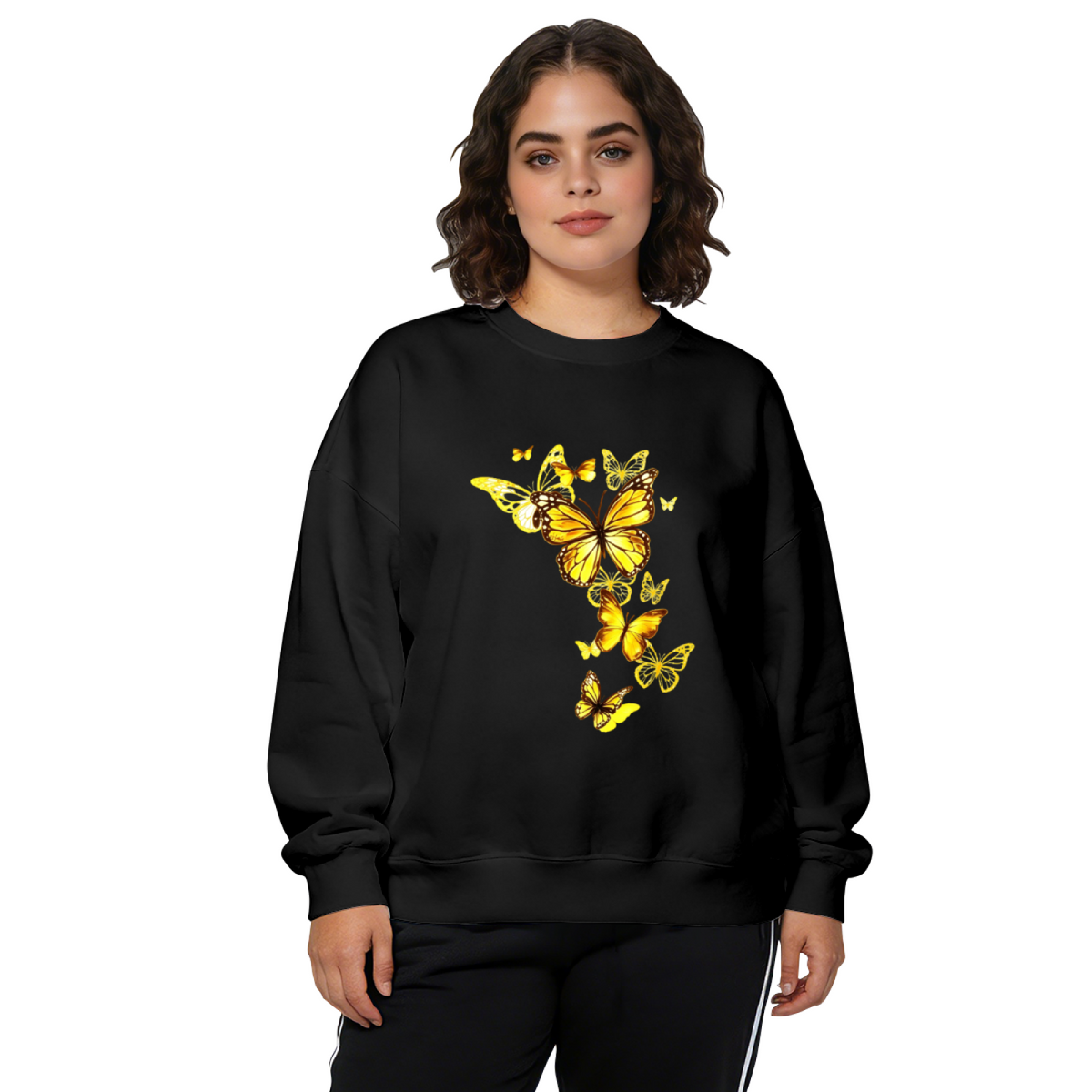 Glowing Golden Yellow Butterflies Art Print Crewneck Sweatshirt