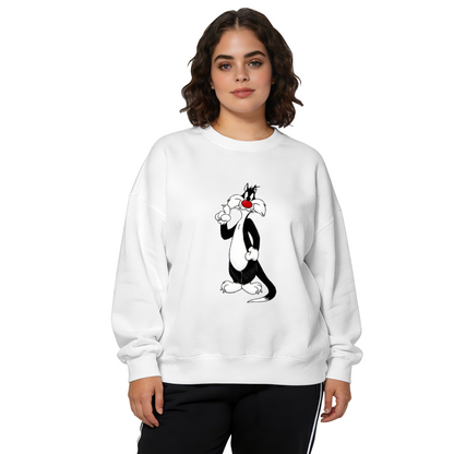 Classic Retro Cartoon Cat Character Print Crewneck Sweatshirt