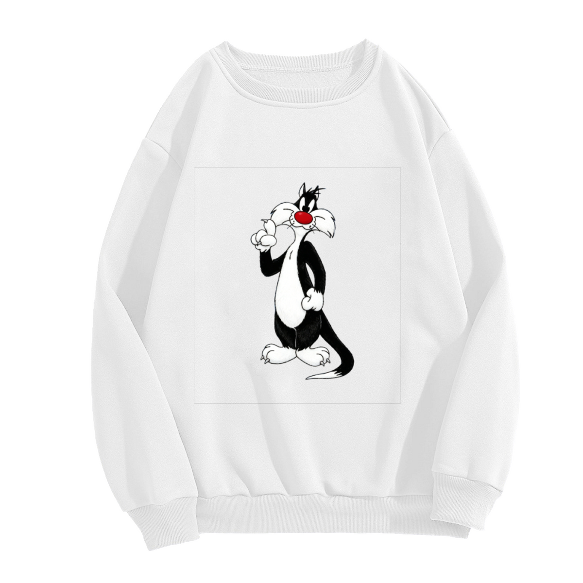 Classic Retro Cartoon Cat Character Print Crewneck Sweatshirt