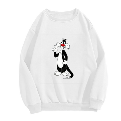 Classic Retro Cartoon Cat Character Print Crewneck Sweatshirt