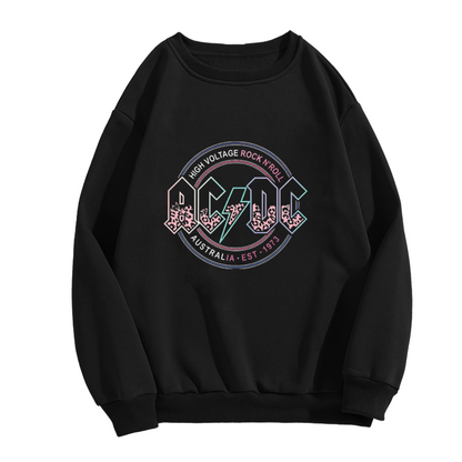 Retro Rock Band AC/DC Leopard Logo Crewneck Sweatshirt