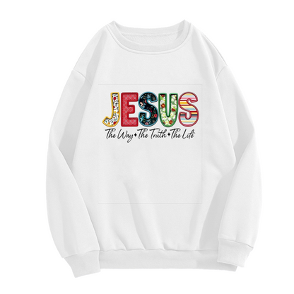 Colorful Patchwork JESUS Faith Theme Crewneck Sweatshirt