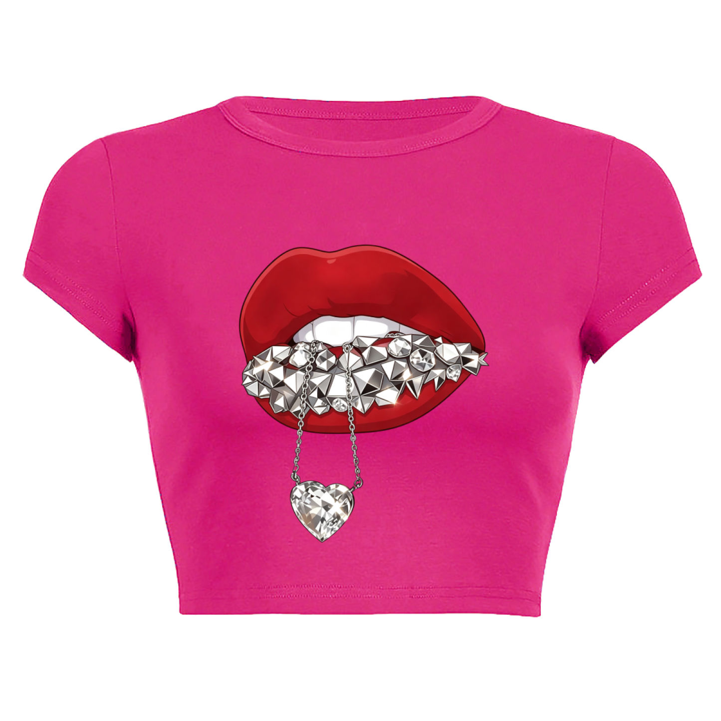 Spike Diamond Grill Red Lips Hot Pink Coquette Crop Top