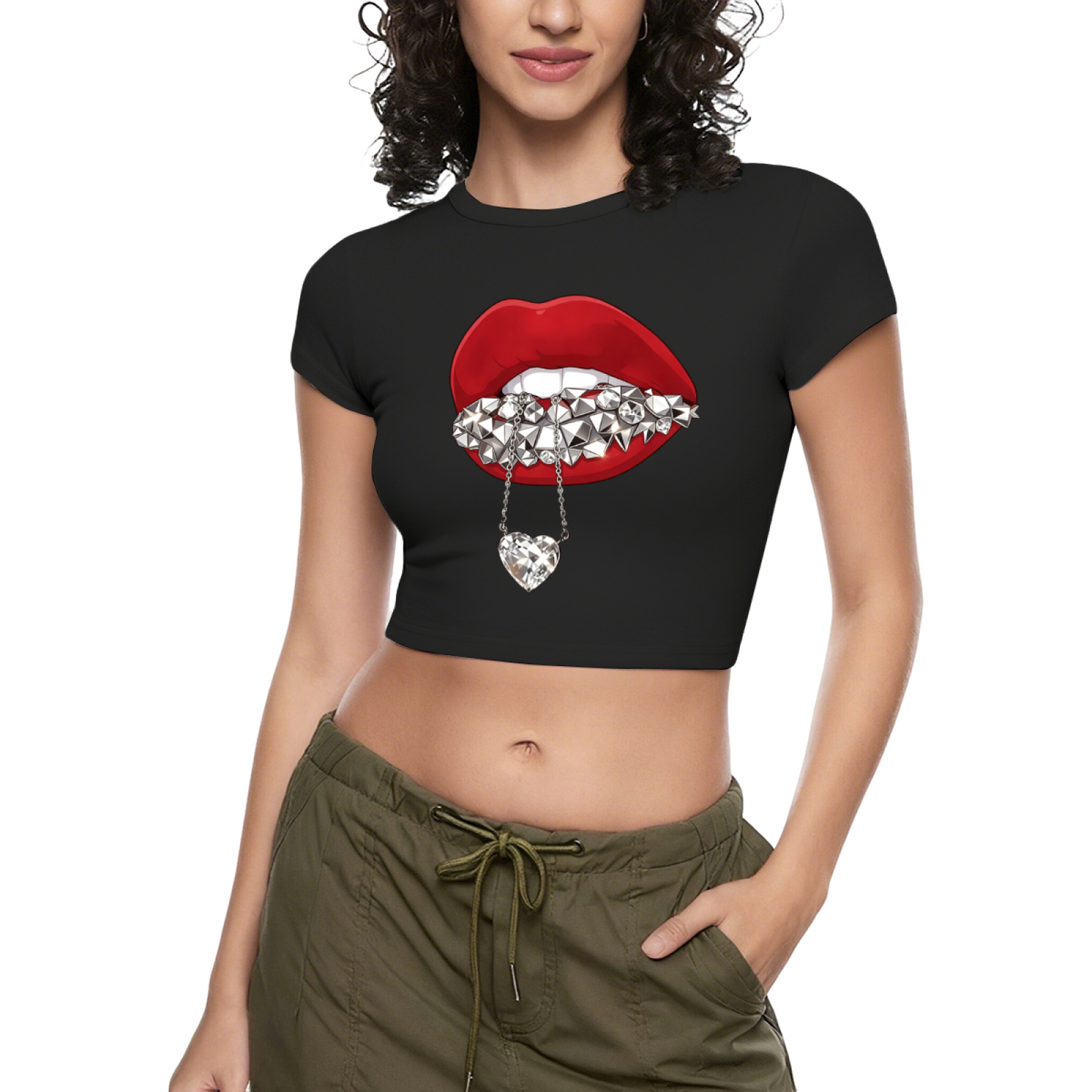 Spike Diamond Grill Red Lips Hot Pink Coquette Crop Top