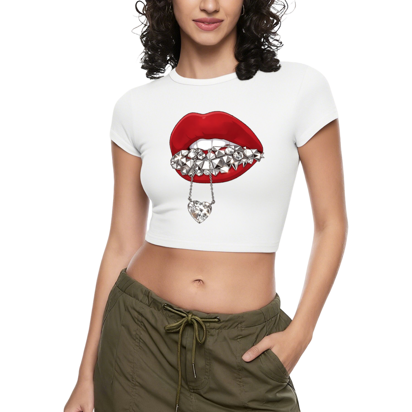Spike Diamond Grill Red Lips Hot Pink Coquette Crop Top