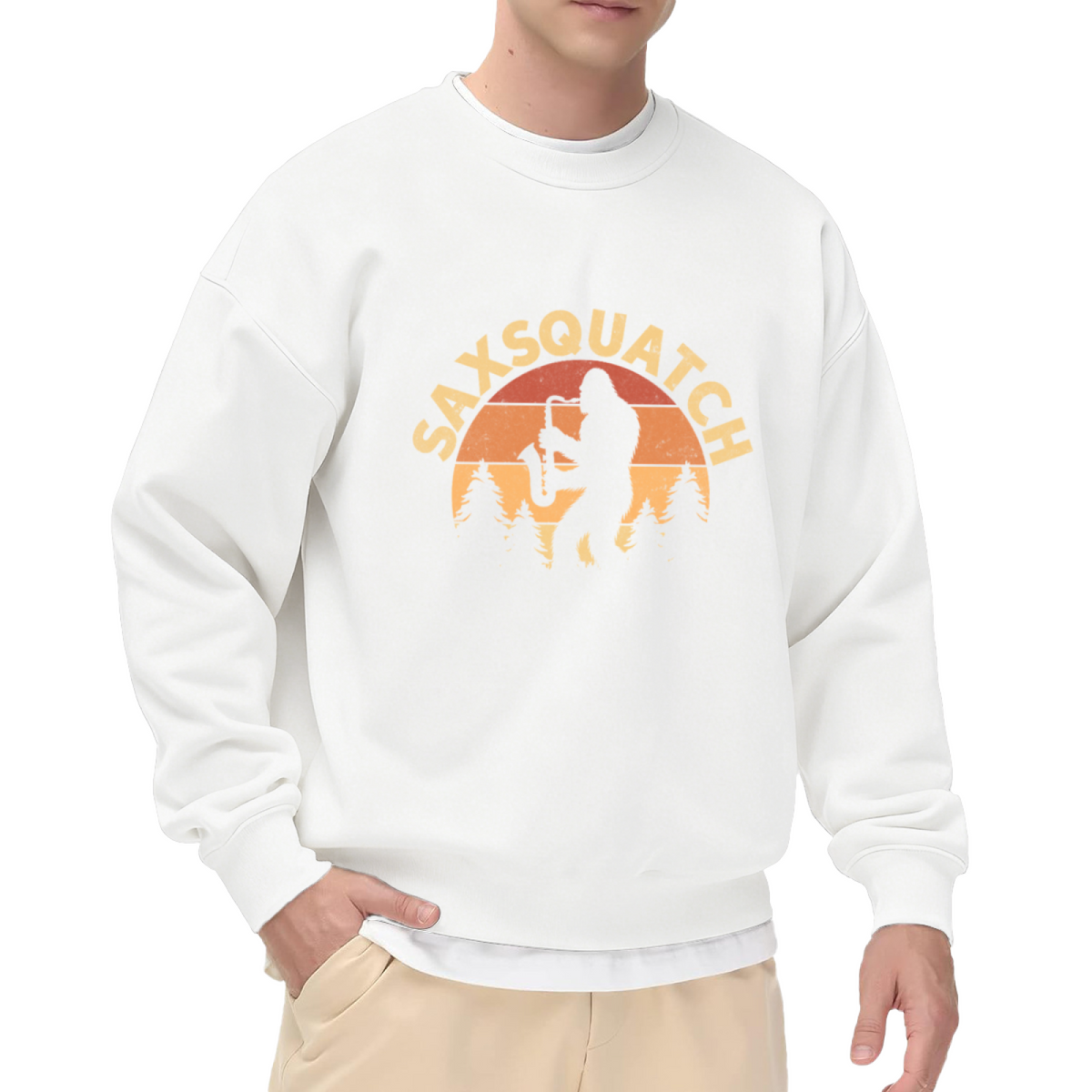 Saxsquatch Bigfoot Playing Saxophone Retro Crewneck Sweatshirt