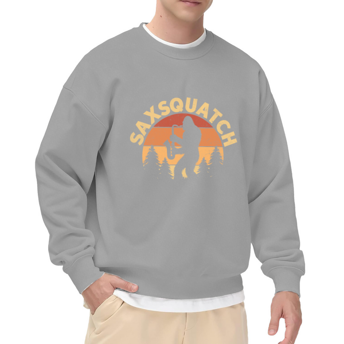Saxsquatch Bigfoot Playing Saxophone Retro Crewneck Sweatshirt