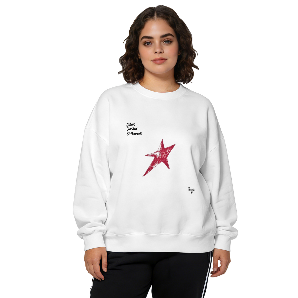 Retro Doodle Red Star Hand?Written Art Crewneck Sweatshirt