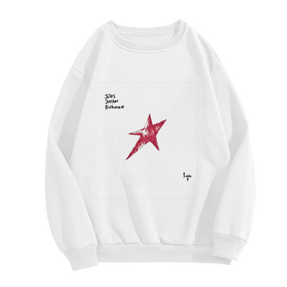 Retro Doodle Red Star Hand?Written Art Crewneck Sweatshirt