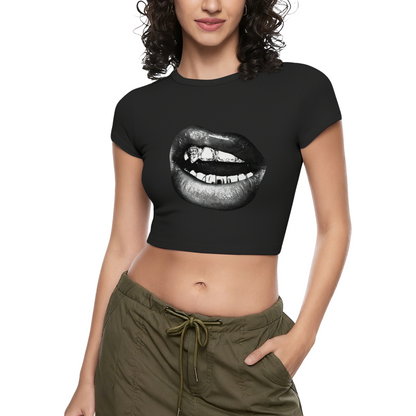 Grunge Metallic Grill Mouth Black Streetwear Crop Top