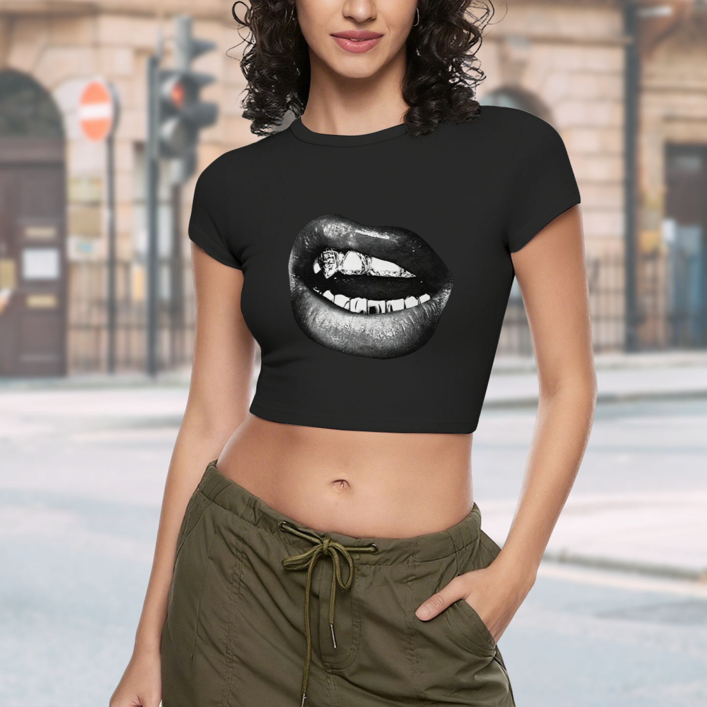 Grunge Metallic Grill Mouth Black Streetwear Crop Top