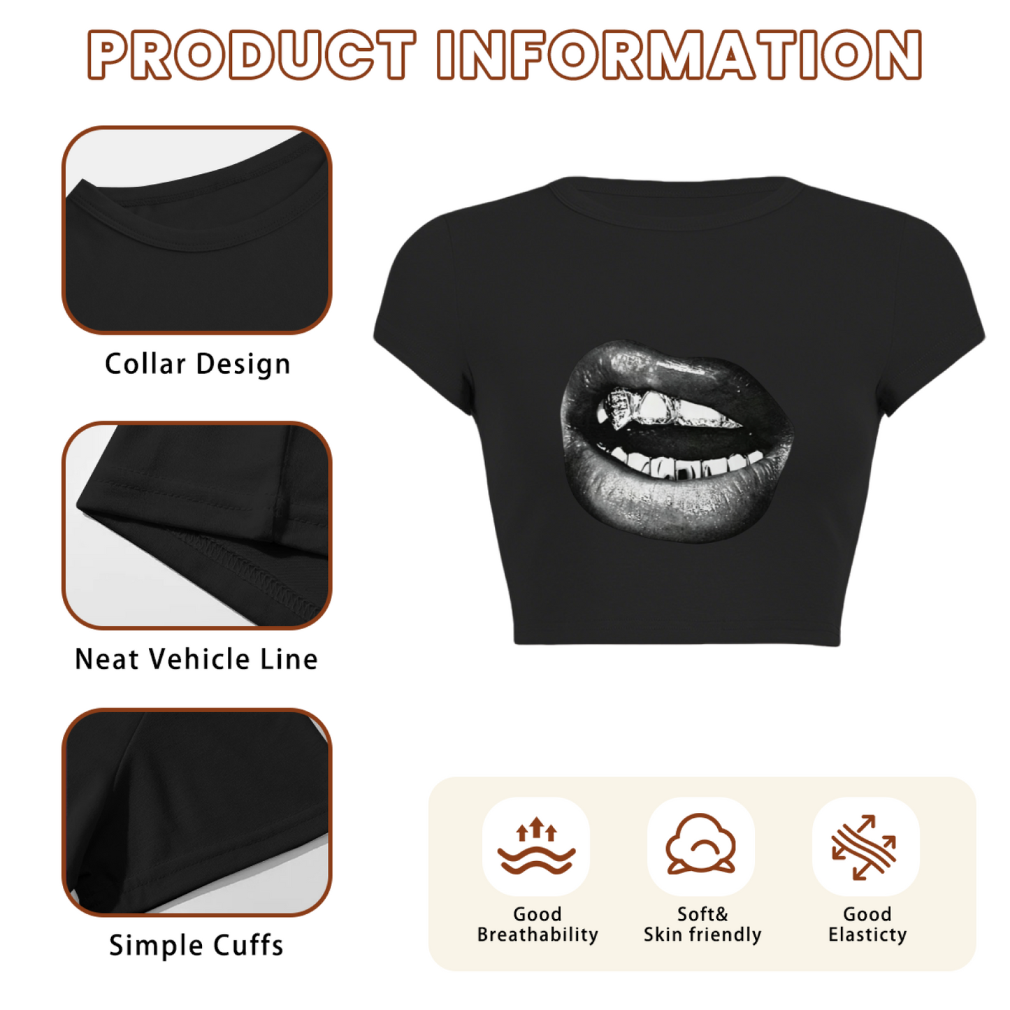 Grunge Metallic Grill Mouth Black Streetwear Crop Top