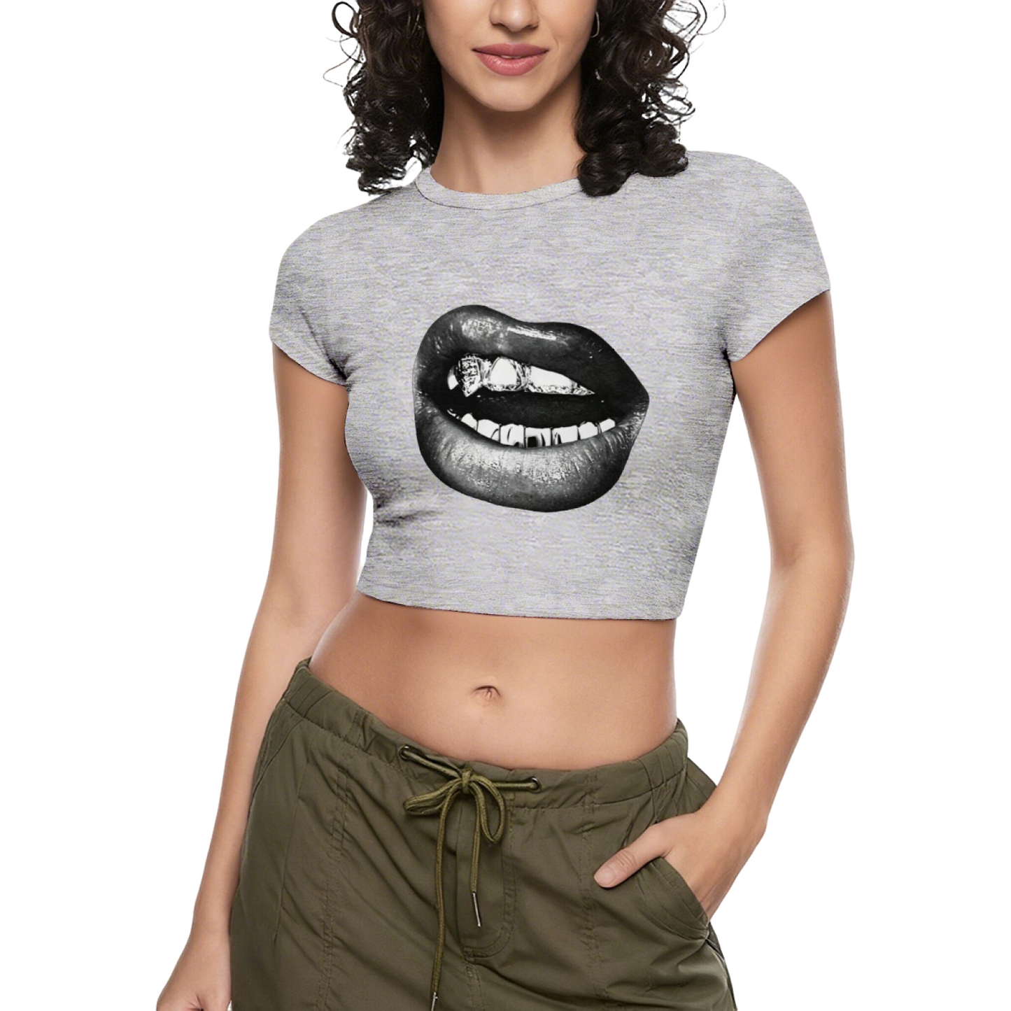 Grunge Metallic Grill Mouth Black Streetwear Crop Top