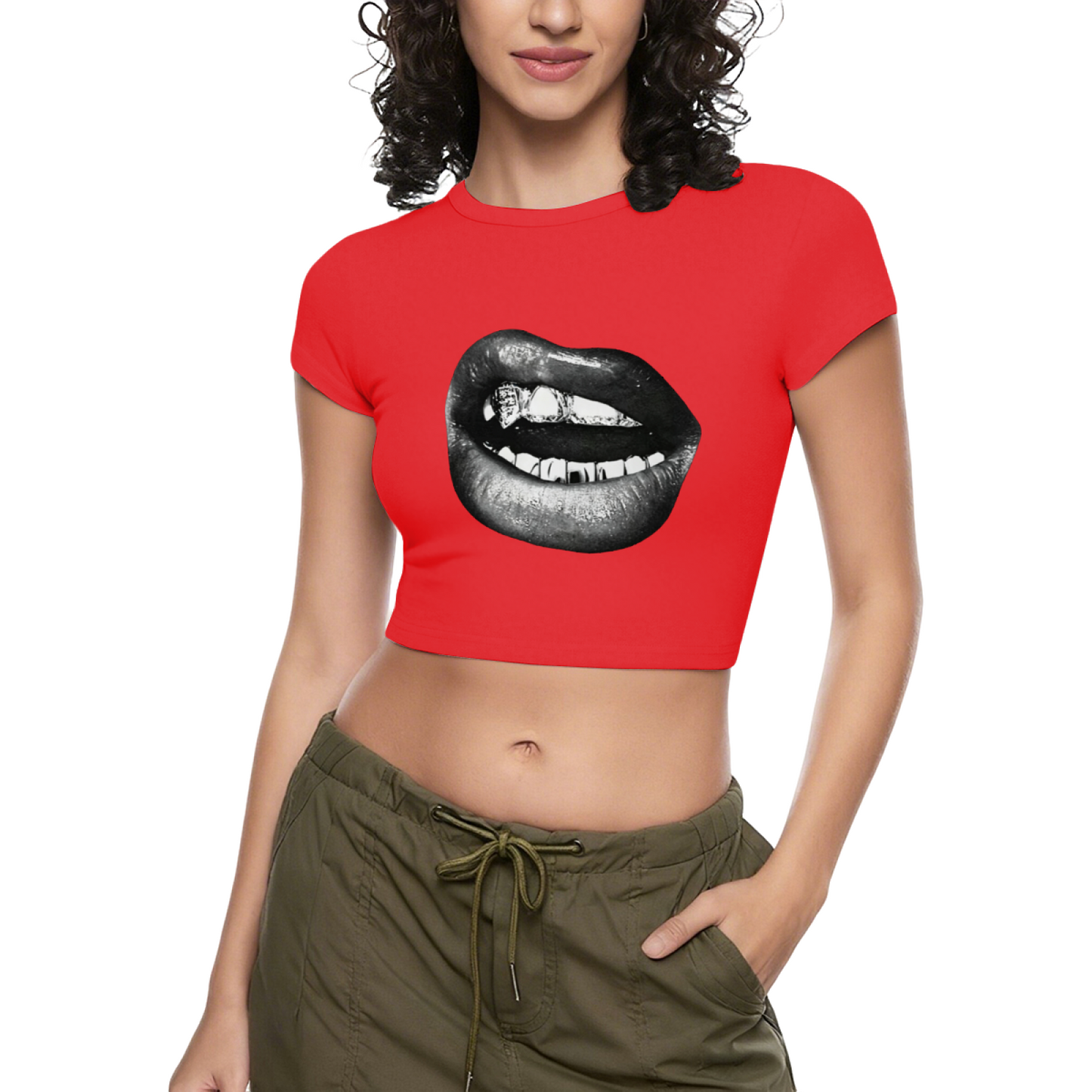 Grunge Metallic Grill Mouth Black Streetwear Crop Top