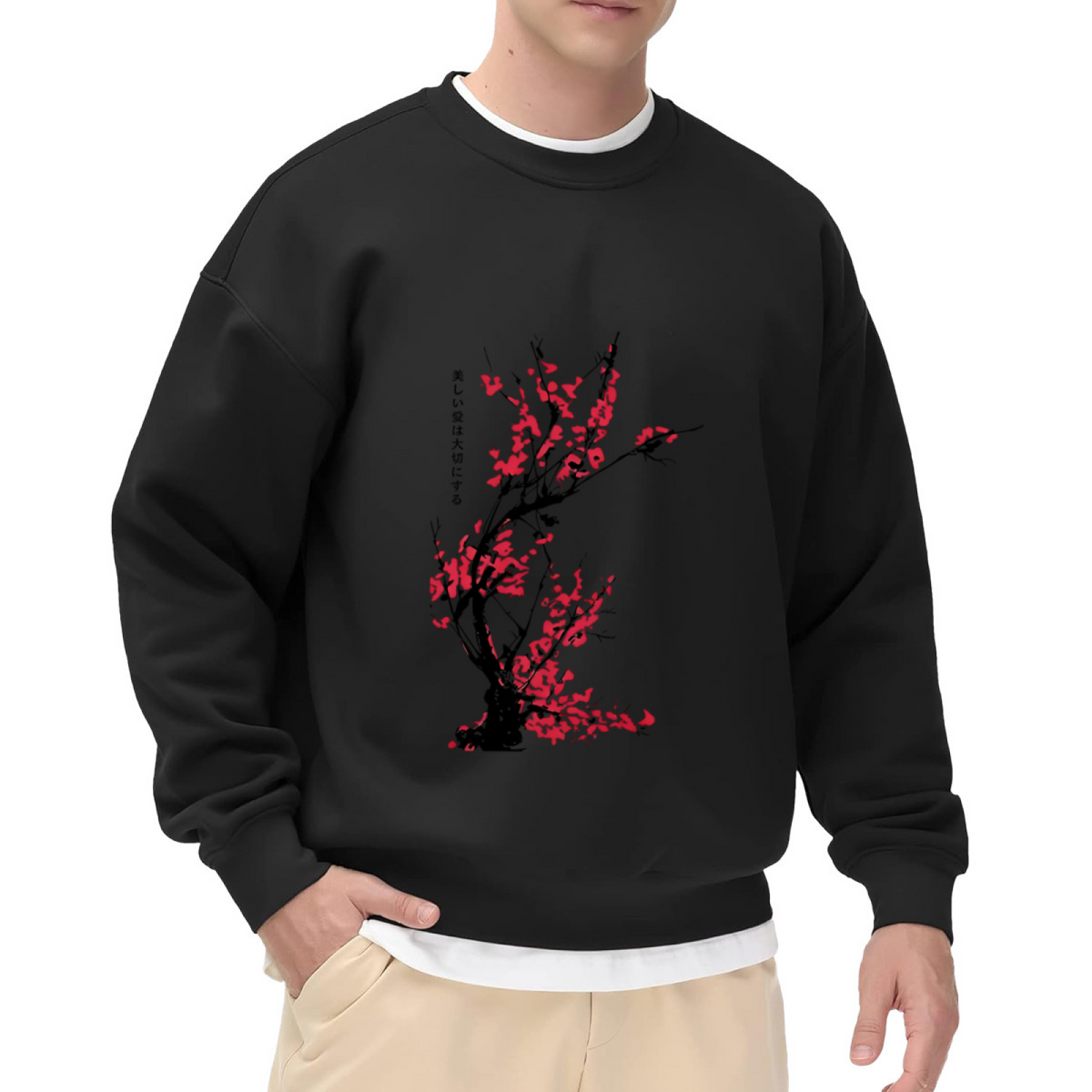 Japanese Red Plum Blossom Ink Wash Art Sweatshirt