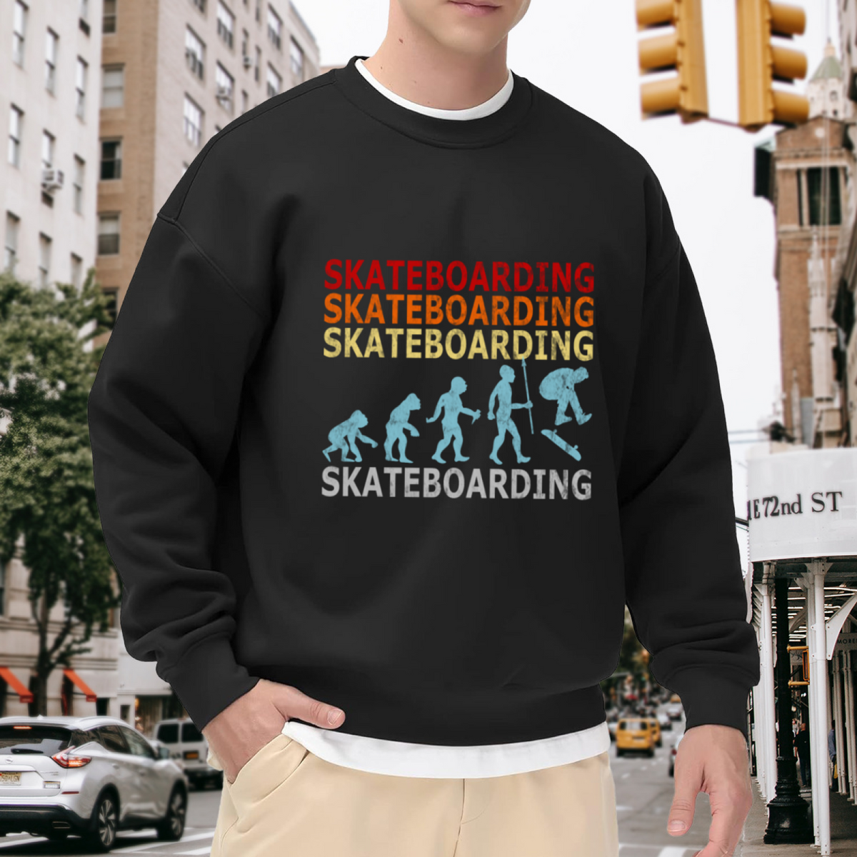 Skateboarding Evolution Retro Skater Crewneck Sweatshirt