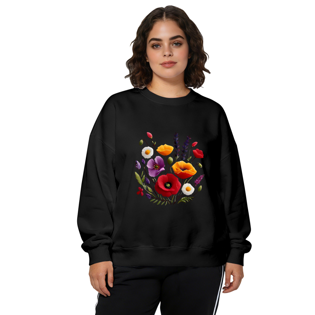 Colorful Mixed Wildflower Bouquet Art Print Crewneck Sweatshirt