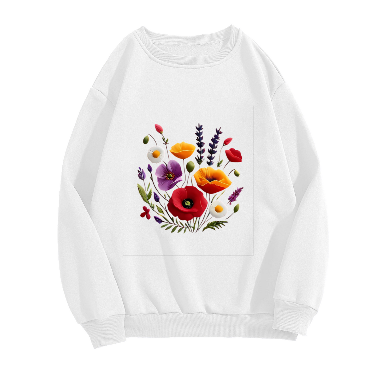 Colorful Mixed Wildflower Bouquet Art Print Crewneck Sweatshirt