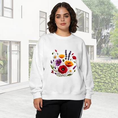 Colorful Mixed Wildflower Bouquet Art Print Crewneck Sweatshirt