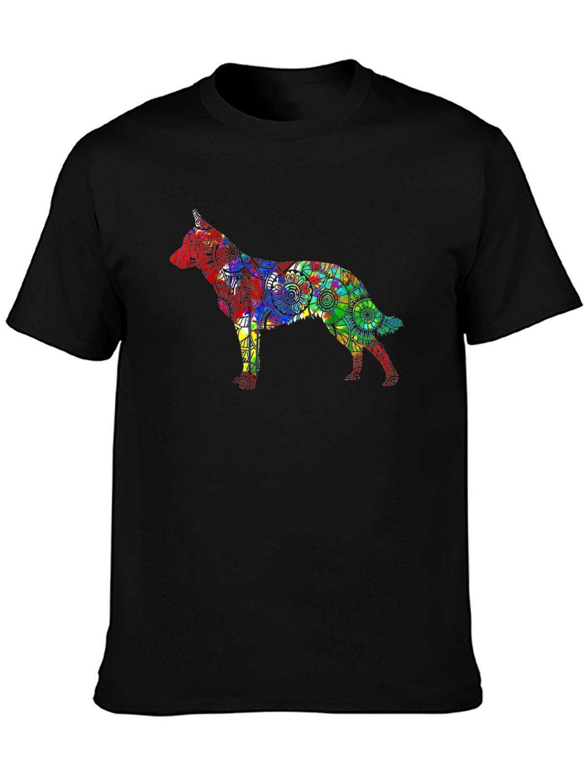 Dog Mandala Graphic Black T-Shirt