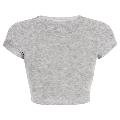 This Ain¡¯t My First Rodeo Western Cow Skull Vintage Grey Crop Top