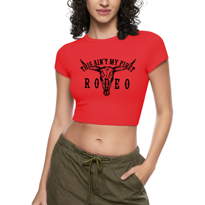 This Ain¡¯t My First Rodeo Western Cow Skull Vintage Grey Crop Top