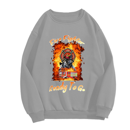Firefighter Ready To Go Fire Flame Hero Graphic Crewneck Sweatshirt