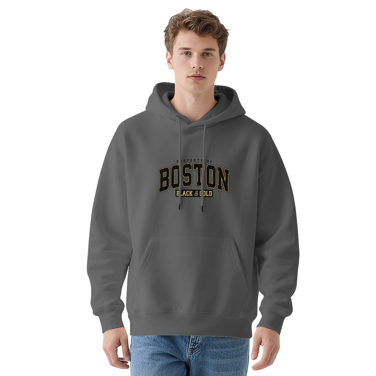 Boston Black & Gold Retro Varsity Style Hoodie