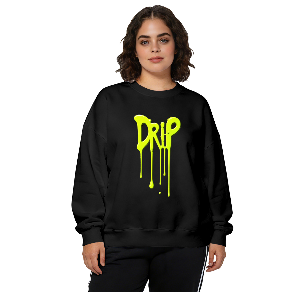 Neon Green Drip Style DRIP Letter Print Crewneck Sweatshirt
